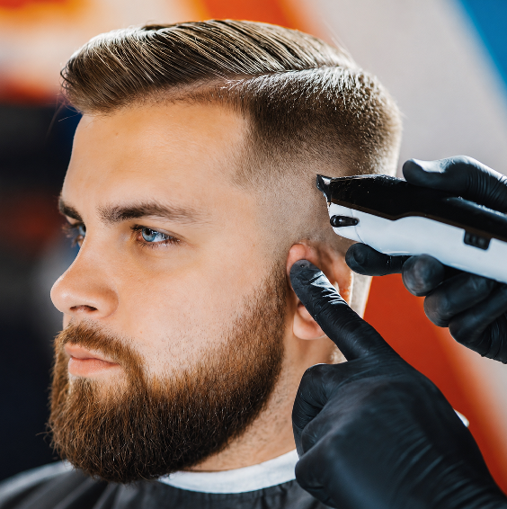 Professional barber providing a haircut near Richmond TX